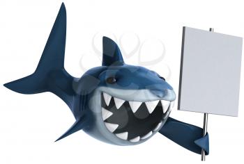 Royalty Free Clipart Image of a Shark With a Sign