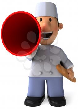 Royalty Free Clipart Image of a Baker With a Megaphone