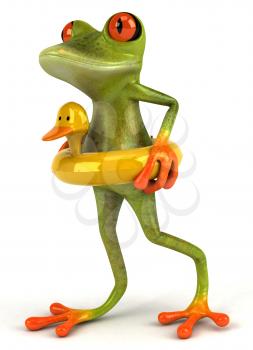 Royalty Free Clipart Image of a Frog With a Duck Float