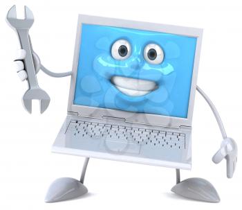 Royalty Free Clipart Image of a Laptop With a Wrench