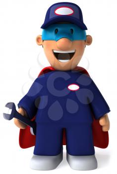 Royalty Free Clipart Image of a Superhero Mechanic