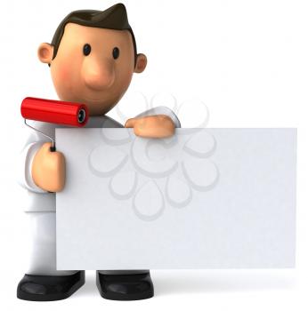 Royalty Free Clipart Image of a Painter With a Sign