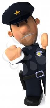 Royalty Free Clipart Image of a Cop With His Hand Up