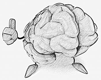 Royalty Free Clipart Image of a Brain Giving a Thumbs Up