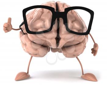 Royalty Free Clipart Image of a Brain in Glasses Giving a Thumbs Up