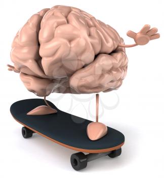 Royalty Free Clipart Image of a Skateboarding Brain