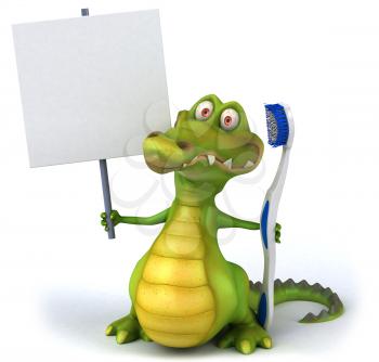 Royalty Free Clipart Image of a Gator With a Toothbrush