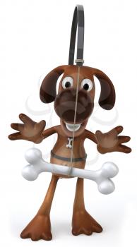 Royalty Free Clipart Image of a Dog With a Bone Dangling in Front of Him