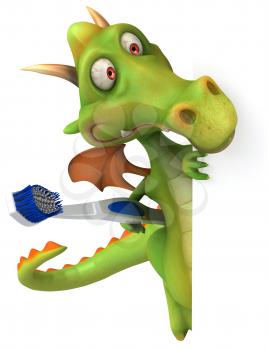 Royalty Free Clipart Image of a Dragon With a Toothbrush