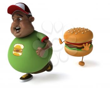 Royalty Free Clipart Image of a Burger Chasing a Man