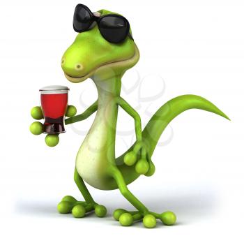 Royalty Free Clipart Image of a Lizard With a Beer