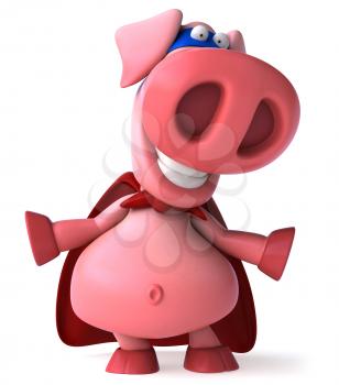 Royalty Free Clipart Image of a Superhero Pig