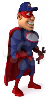 Royalty Free Clipart Image of a Superhero Mechanic