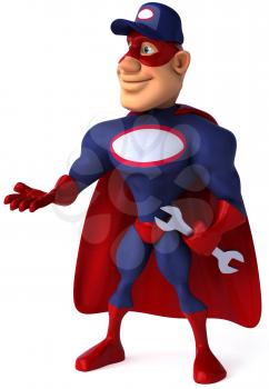 Royalty Free Clipart Image of a Superhero Mechanic