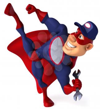 Royalty Free Clipart Image of a Superhero Mechanic