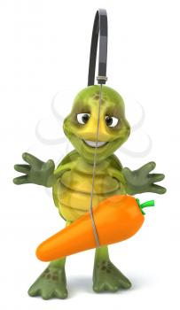 Royalty Free Clipart Image of a Carrot Dangling in Front of a Turtle