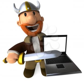 Royalty Free Clipart Image of a Viking With a Laptop