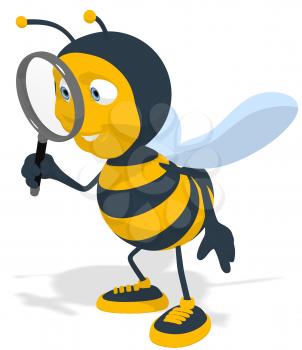 Royalty Free Clipart Image of a Bee With a Magnifying Glass