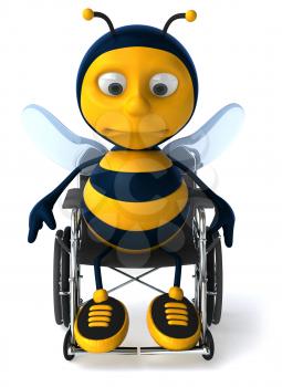 Royalty Free Clipart Image of a Bee in a Wheelchair