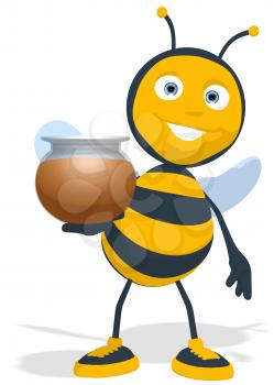 Royalty Free Clipart Image of a Bee With a Honeypot