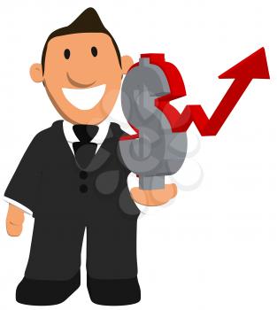 Royalty Free Clipart Image of a Businessman With a Dollar Sign and Rising Arrow