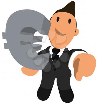 Royalty Free Clipart Image of a Man Holding a Euro Symbol