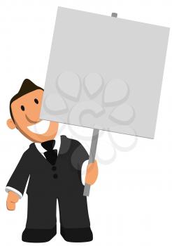 Royalty Free Clipart Image of a Man With a Placard