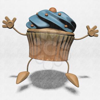 Royalty Free Clipart Image of a Happy Cupcake