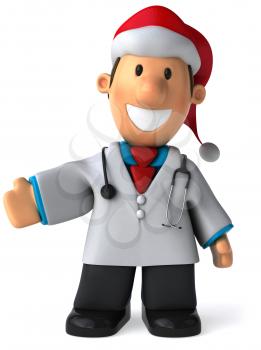 Royalty Free Clipart Image of a Doctor in a Santa Hat