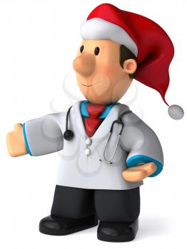 Royalty Free Clipart Image of a Doctor in a Santa Hat