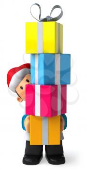 Royalty Free Clipart Image of a Doctor in a Santa Hat With Gifts