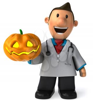 Royalty Free Clipart Image of a Doctor With a Jack-o-Lantern