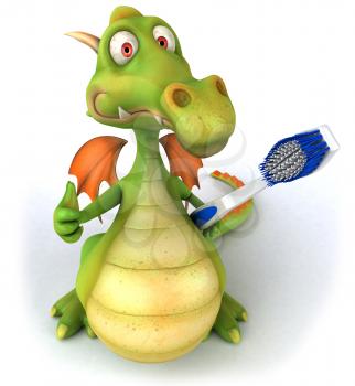 Royalty Free Clipart Image of a Dragon With a Toothbrush