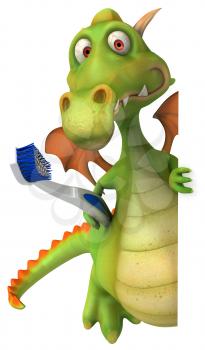 Royalty Free Clipart Image of a Dragon With a Toothbrush