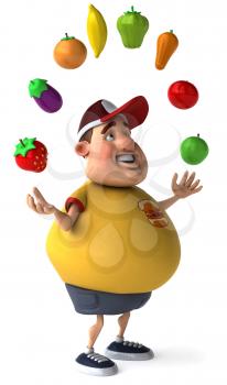 Royalty Free Clipart Image of a Man Juggling Fruit and Vegetables