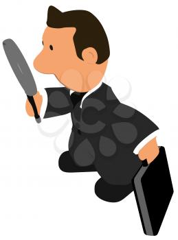 Royalty Free Clipart Image of a Guy in a Suit With a Briefcase and Magnifying Glass