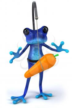 Royalty Free Clipart Image of a Frog With a Carrot Dangling in Front of It