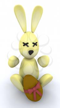 Royalty Free Clipart Image of an Easter Bunny With a Chocolate Egg