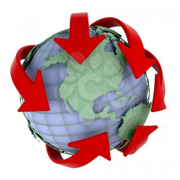 Royalty Free Clipart Image of a Globe With Arrows