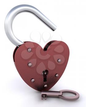 Royalty Free Clipart Image of a Heart Shaped Padlock and Key