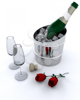 Royalty Free Clipart Image of Champagne and Roses