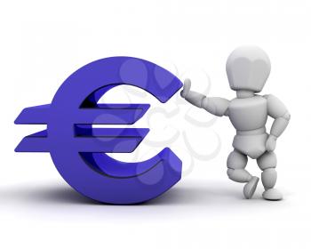 Royalty Free Clipart Image of a 3D Guy With a Euro Sign