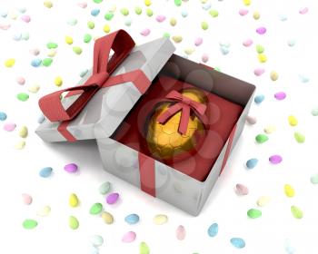 Royalty Free Clipart Image of an Egg With a Bow in a Box