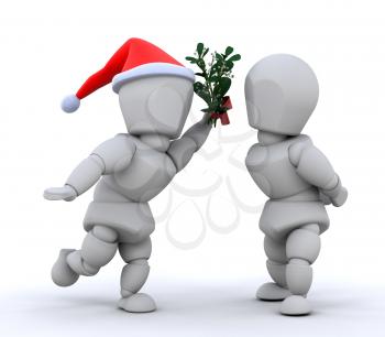 Royalty Free Clipart Image of a Santa Guy Holding Mistletoe