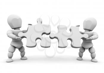 Royalty Free Clipart Image of People Connecting a Puzzle
