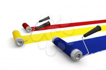 Royalty Free Clipart Image of Paint Rollers in Primary Colours