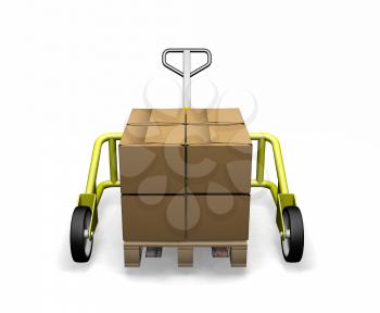 Royalty Free Clipart Image of a Pallet Truck With Boxes