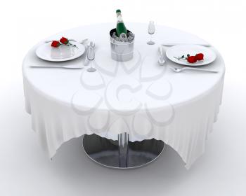 Royalty Free Clipart Image of a Romantic Tables Setting for Two