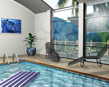 Royalty Free Clipart Image of a Pool House