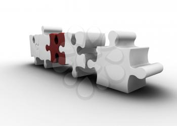 Royalty Free Clipart Image of a Puzzle With One Red Piece